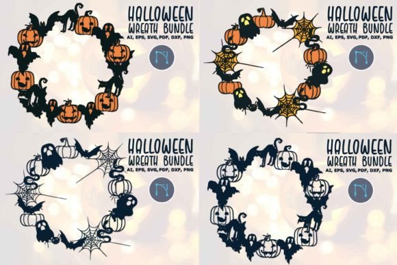 Download Halloween Bat Ghost Pumpkin Wreath SVG - Wreath Collection