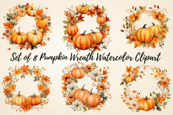 Download Pumpkin Wreath Watercolor Clipart - Wreath Collection