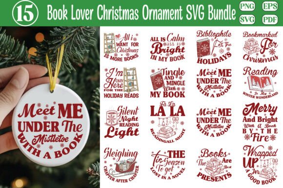 Download Book Lover Christmas Ornament SVG Bundle - Love Collection
