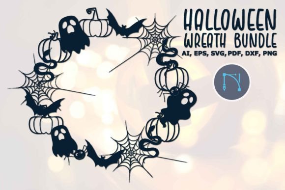 Download Halloween Bat Ghost Pumpkin Wreath SVG - Wreath Collection
