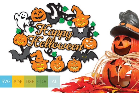 Download Halloween Pumpkin Wreath Door Hanger SVG - Wreath Collection