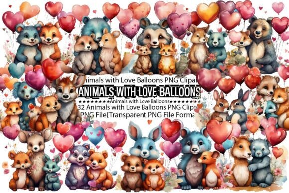 Download Animals with Love Balloons Sublimation - Love Collection