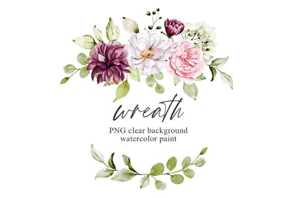 Download Wreath, Pink, White Watercolor Flowers - Premium Bundle