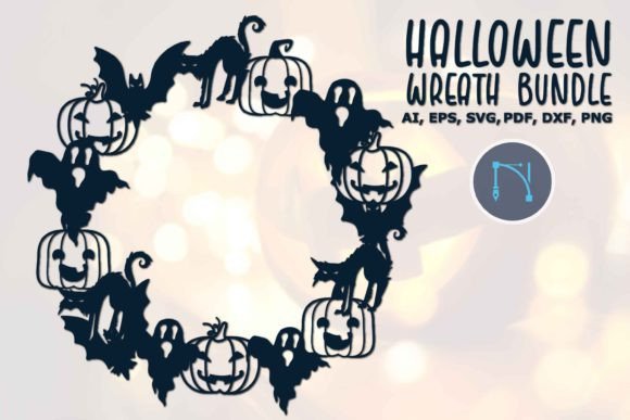 Download Halloween Bat Ghost Pumpkin Wreath SVG - Wreath Collection